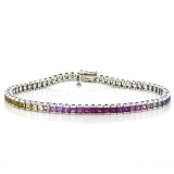8.36 Cts. 14K White Gold Multi-Colored Square Saphire  Bracelet